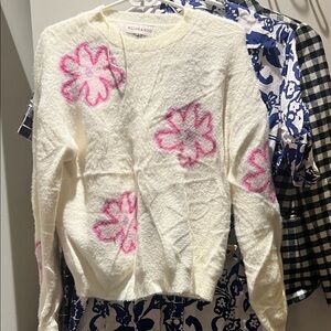 Women's Cream Sweater with Pink Floral Design
